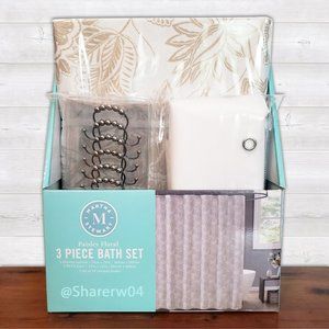 Martha Stewart 3 piece Shower Curtain Set Paisley Floral Tan & White NWT
